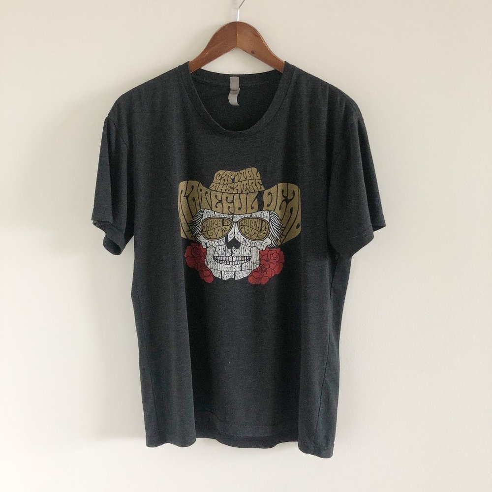 Next Level Apparel Black Graphic Tee with Gold Skull and Red Roses
